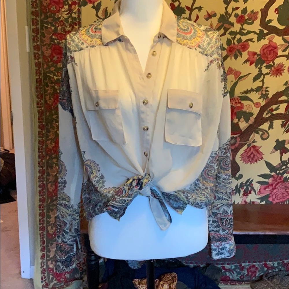 Free People Paisley Sheer Buttondown Small